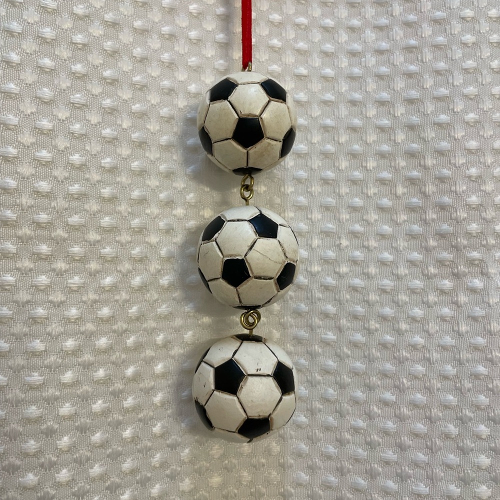 Triple Soccer Ball Christmas ornament. Excellent condition. 4.5” long ⚽️